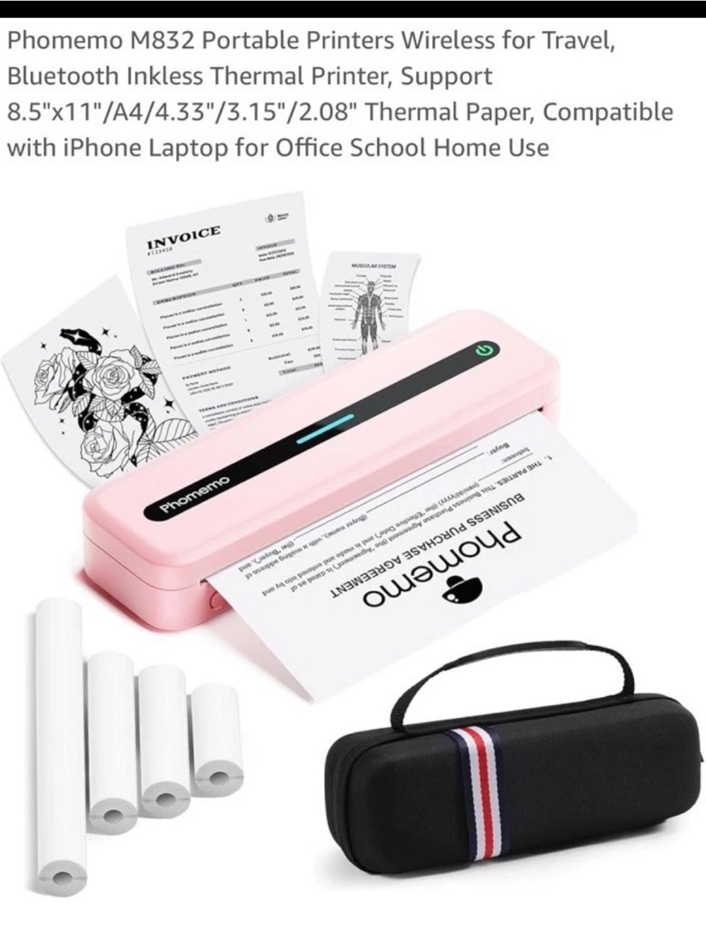 M832 Portable Wireless Thermal Printer - Pink